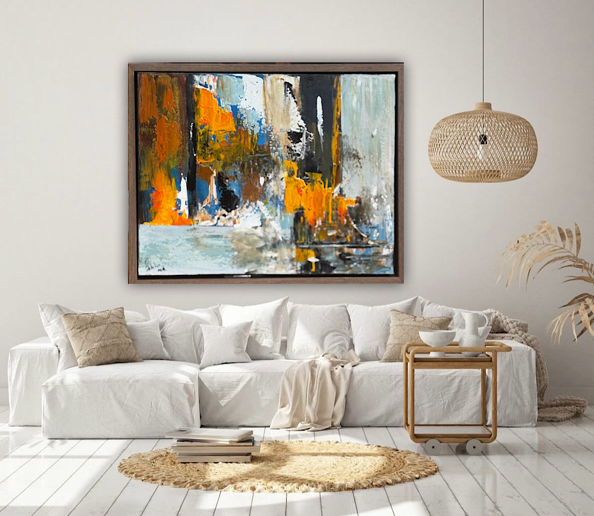 Framed Original Abstract contemporary Oil Painting On Canvas 60x50cm London Dusk Oka