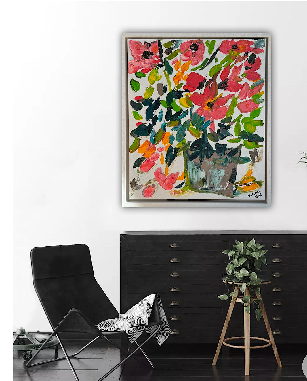 Framed Original Abstract contemporary Oil Painting On Canvas 45x40cm Floral dream textured Oka