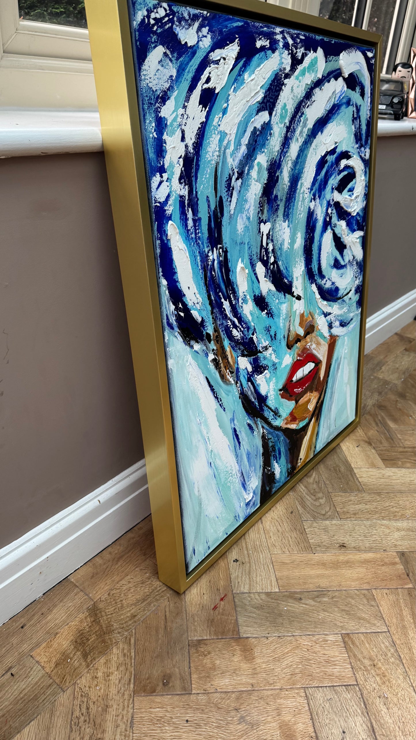 Large Abstract Original Oil Painting On 80x70cm canvas Waves Woman texture Vogue portrait framed in gold bespoke frame