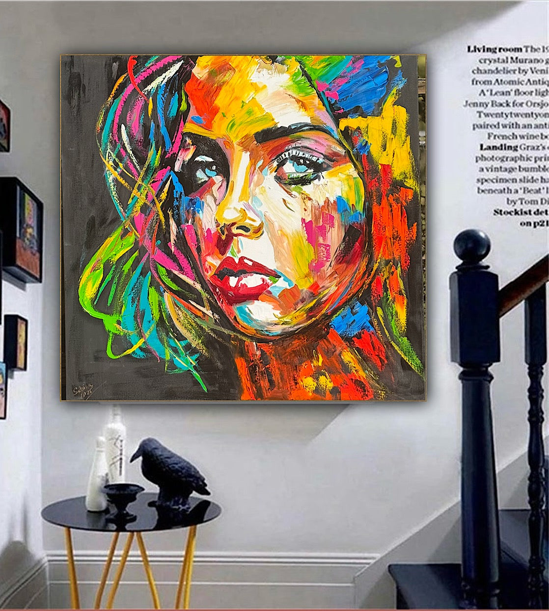 Modern Style Abstract Original Oil Painting On 100 x 100cm canvas Pillow talk woman portrait framed in black and gold frame