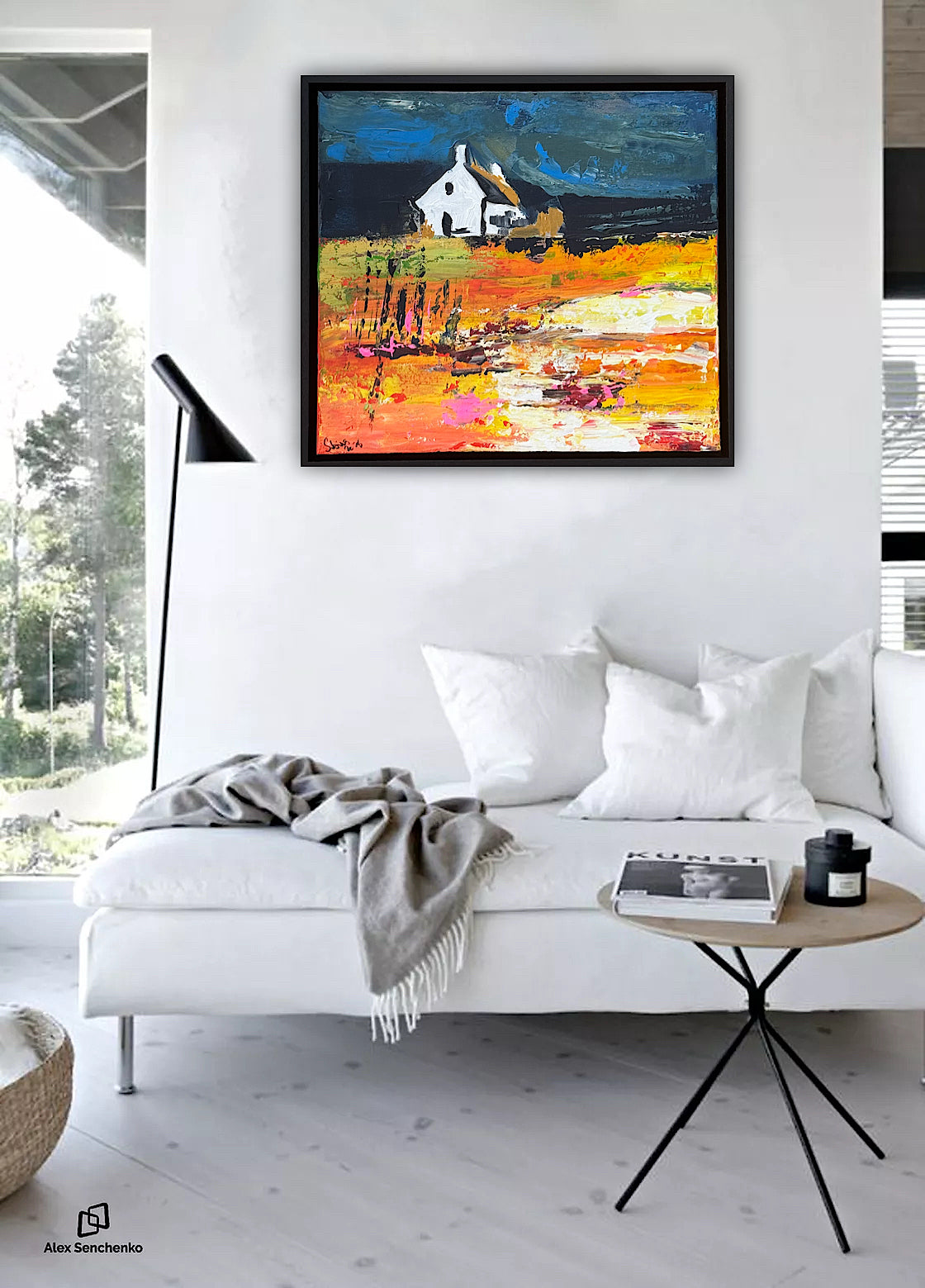 Framed Original Abstract contemporary Oil Painting On Canvas 43x40cm Magazine Irish House on a Hill Oka
