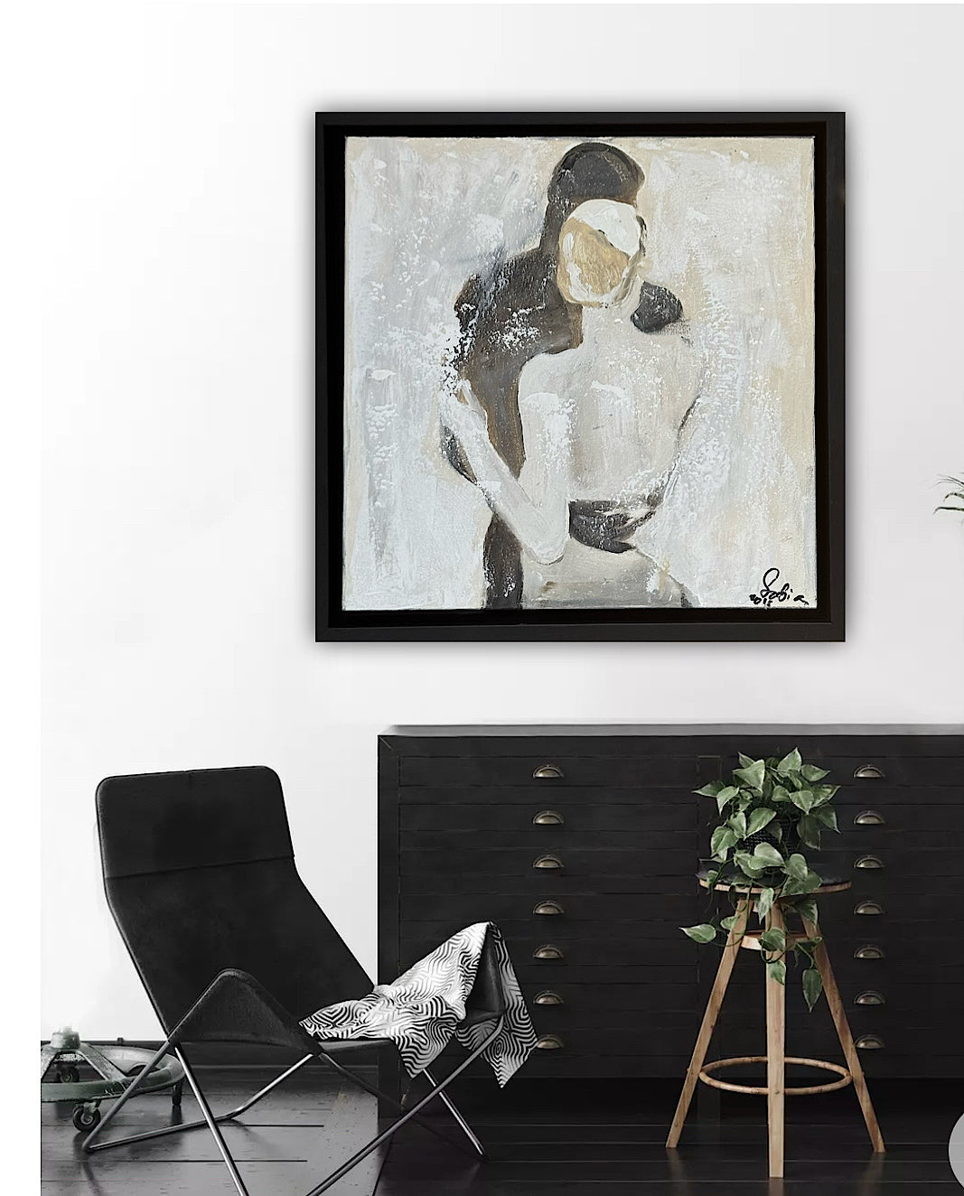Framed Original Abstract contemporary Oil Painting On Canvas 35x35cm love dance oka