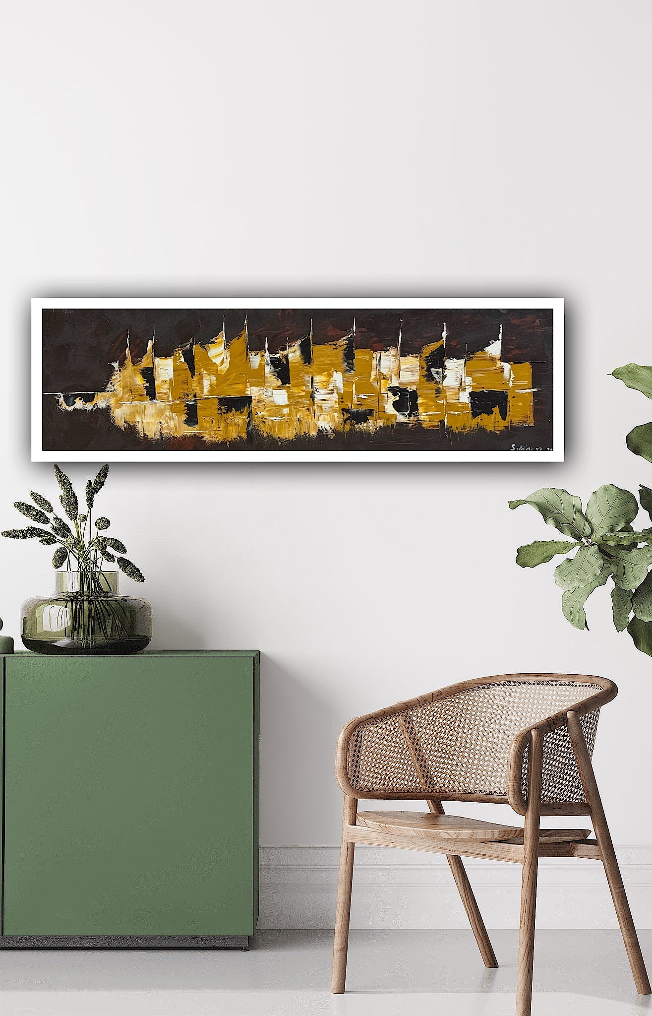 Richter Original Abstract Oil Painting On Canvas 30 x 90cm Cityscape escape New York