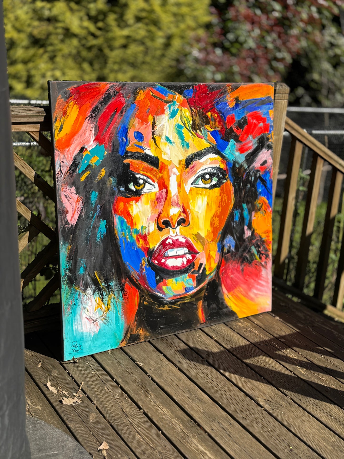 Richter Style Abstract Original Oil Painting On 100 x 100cm canvas Beauty Hazel eyes woman portrait