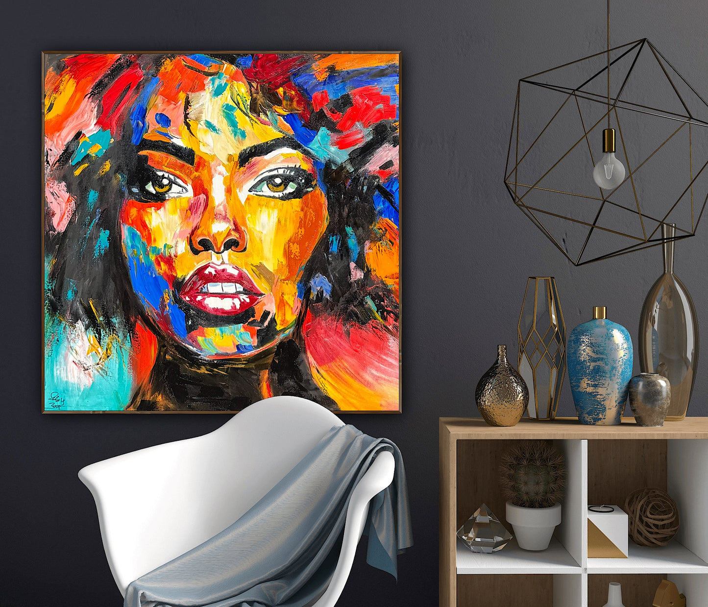 Richter Style Abstract Original Oil Painting On 100 x 100cm canvas Beauty Hazel eyes woman portrait