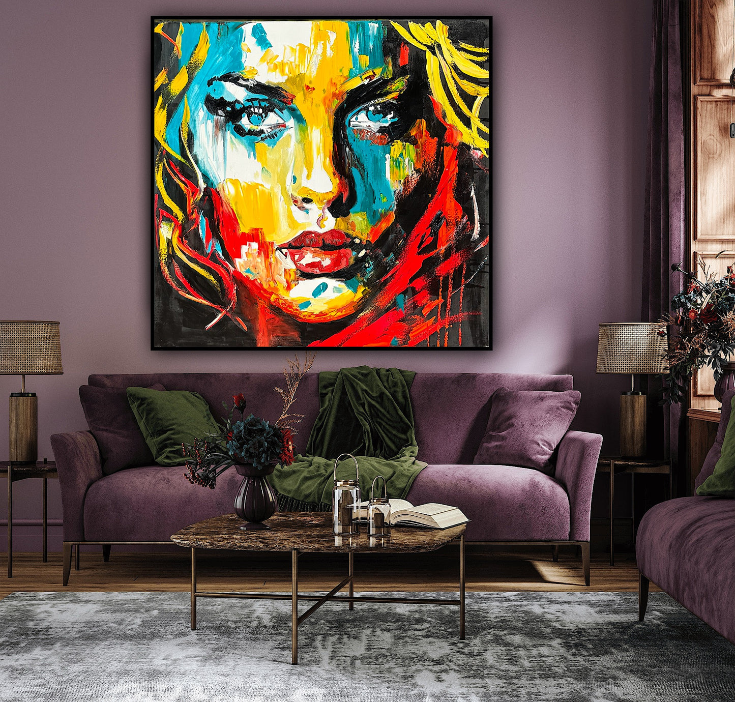 Richter Style Abstract Original Oil Painting On 100 x 100cm canvas Beauty Queen woman portrait