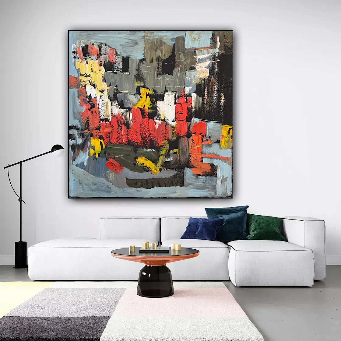 Framed in black Oka Contemporary Abstract Original Oil Painting on 70 x 70cm canvas Rome cityscape