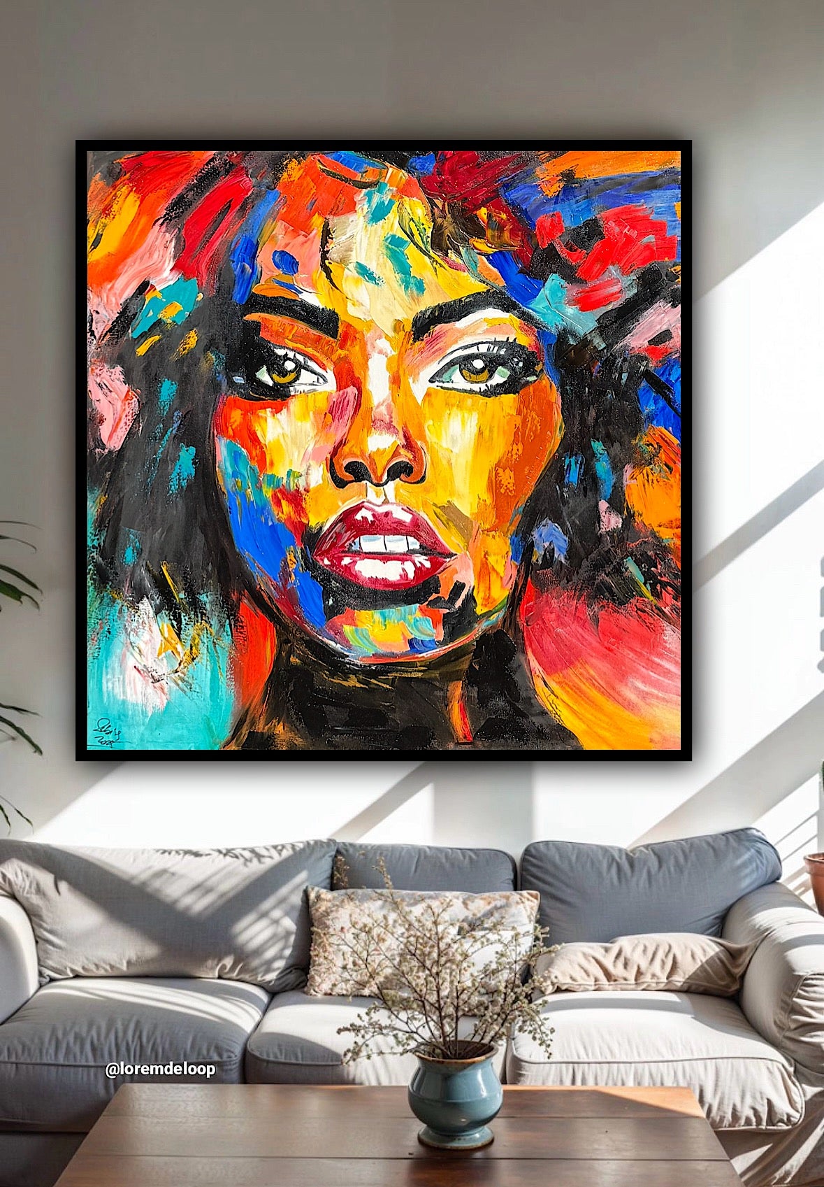 Richter Style Abstract Original Oil Painting On 100 x 100cm canvas Beauty Hazel eyes woman portrait