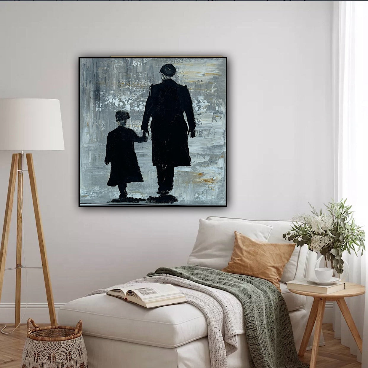 Figurative Modern Abstract contrmporary oil Painting On Canvas 40x40cm Tommy and Charlie Shelby