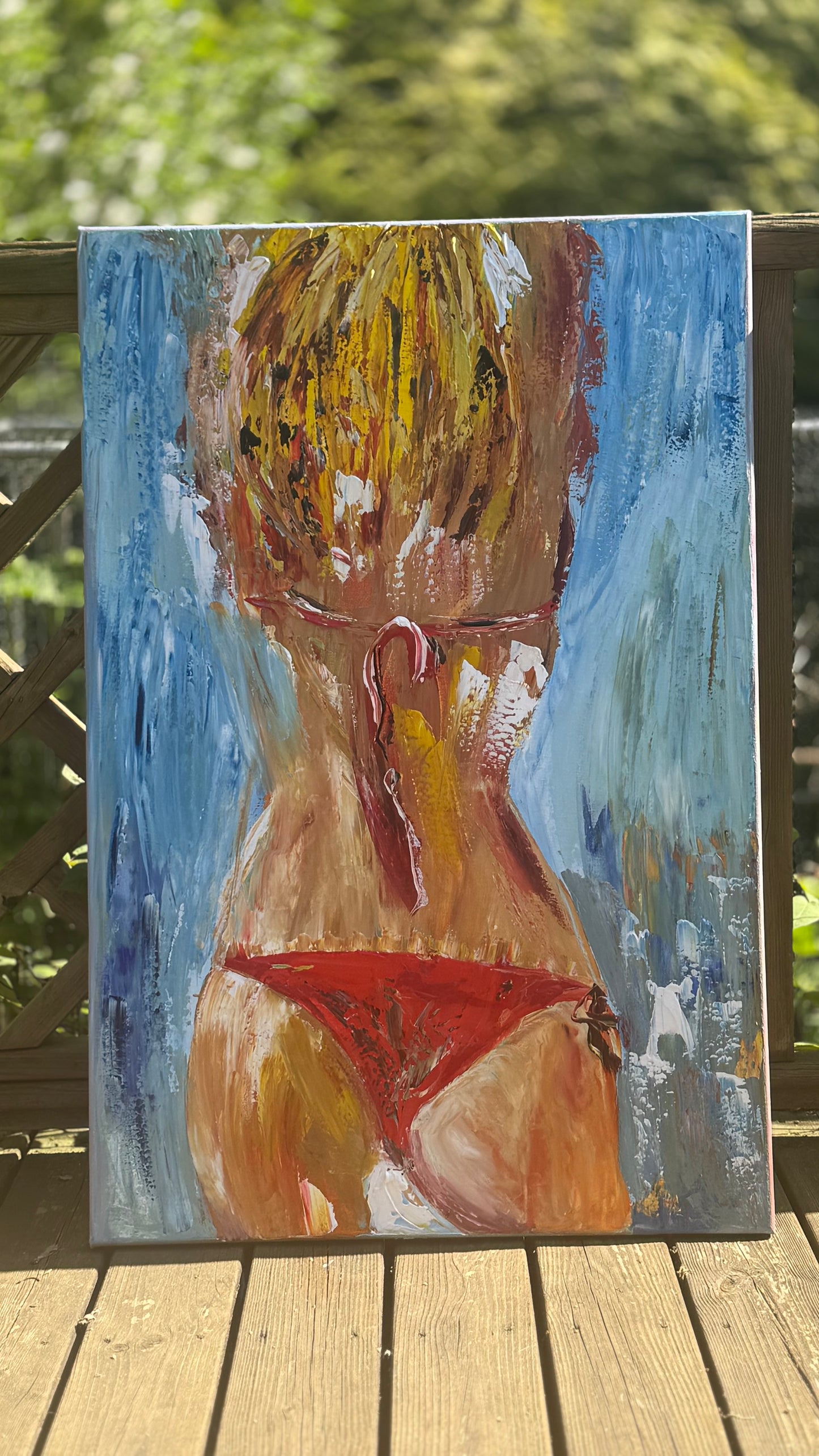 Contemporary Abstract Original Oil Painting On 90 x 60cm Canvas Girl in Red Bikini Nude collection