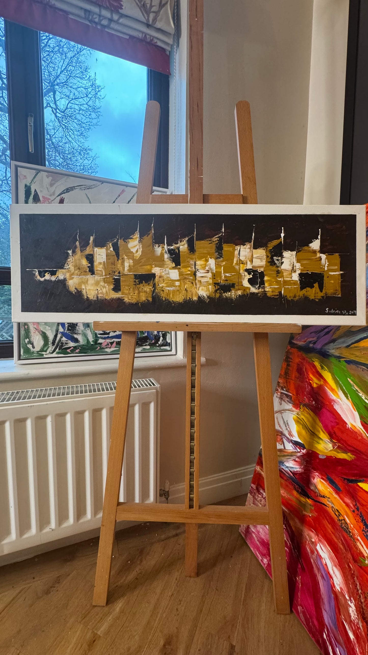 Richter Original Abstract Oil Painting On Canvas 30 x 90cm Cityscape escape New York
