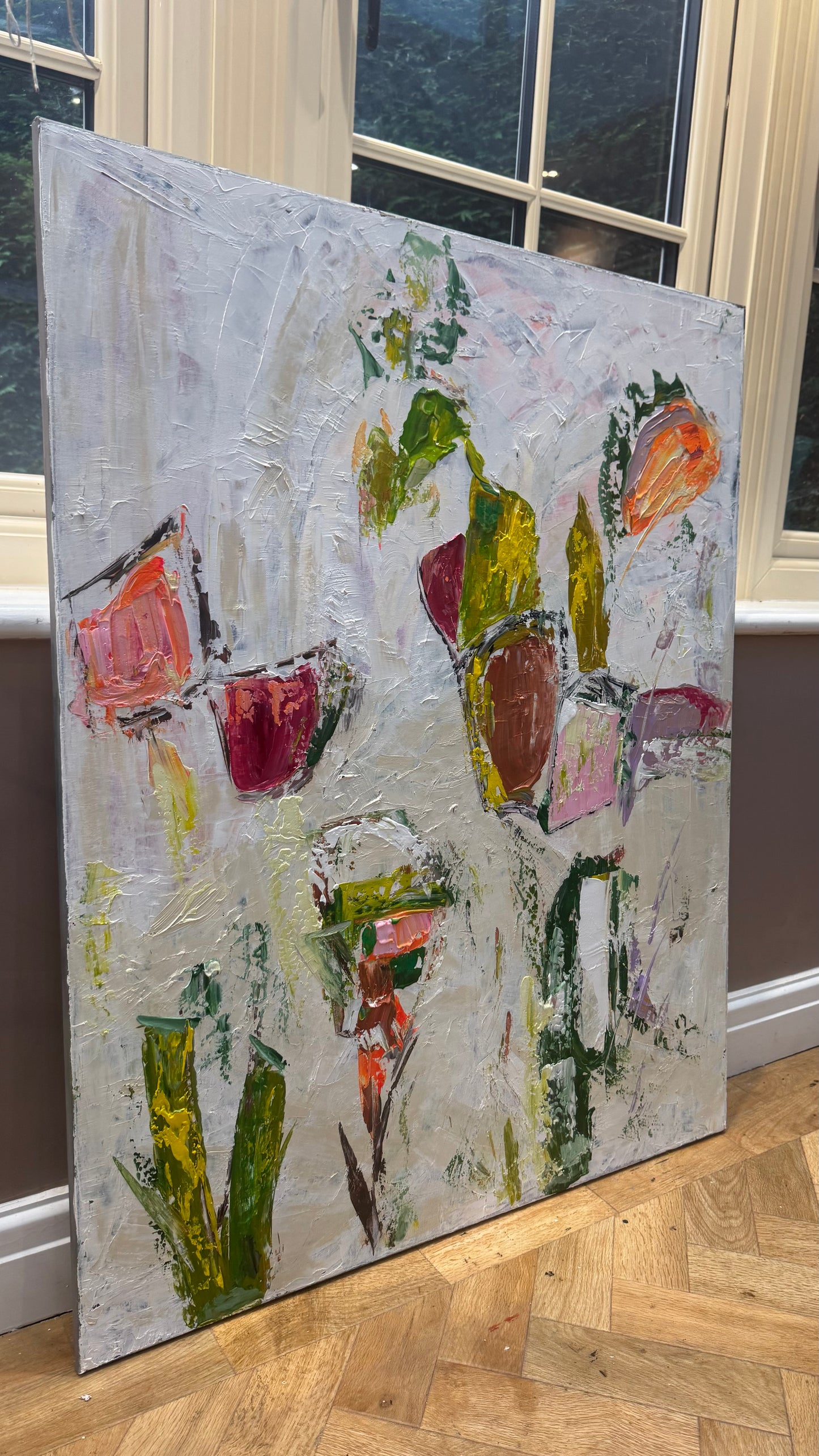 Oka Style Abstract contemporary Oil Painting On Canvas 80 x 100cm Orcia flowers