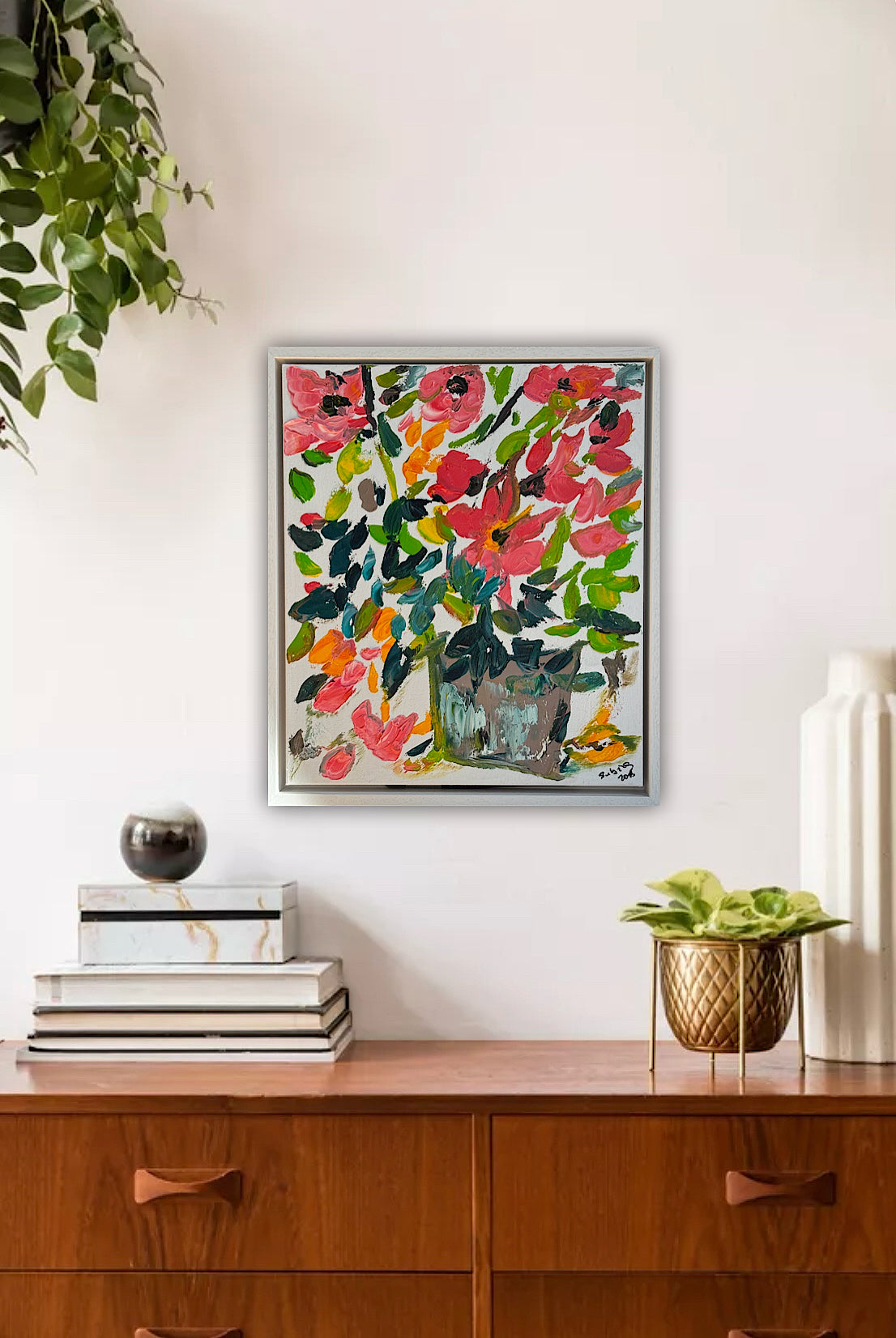 Framed Original Abstract contemporary Oil Painting On Canvas 45x40cm Floral dream textured Oka