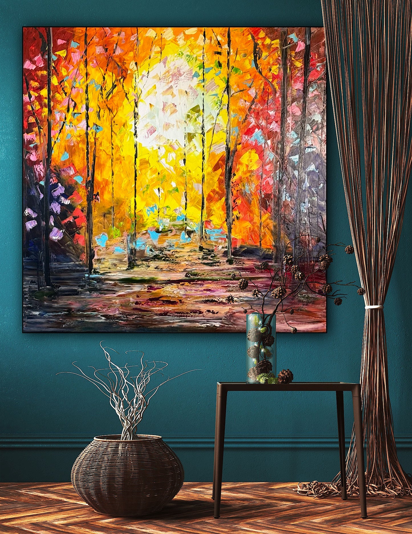 Richter Original Abstract Oil Painting 100x100cm On 1.6cm Canvas Autumn Forest