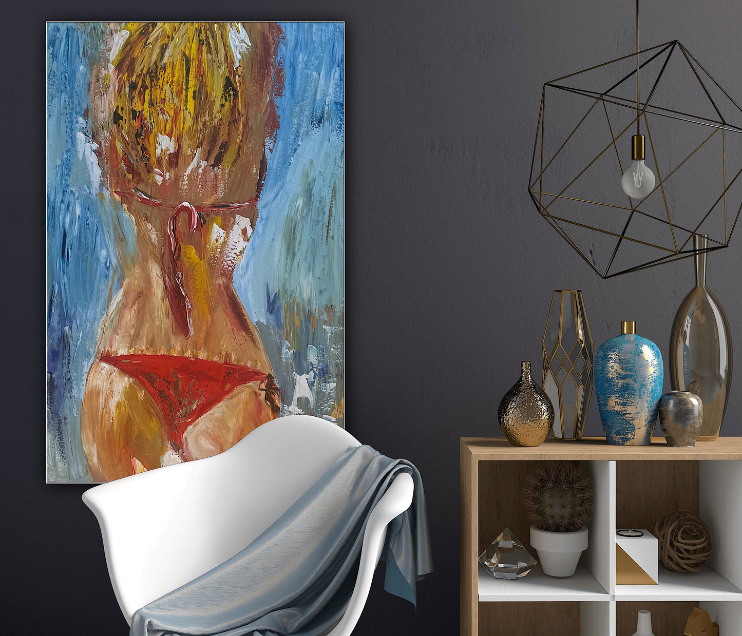 Contemporary Abstract Original Oil Painting On 90 x 60cm Canvas Girl in Red Bikini Nude collection
