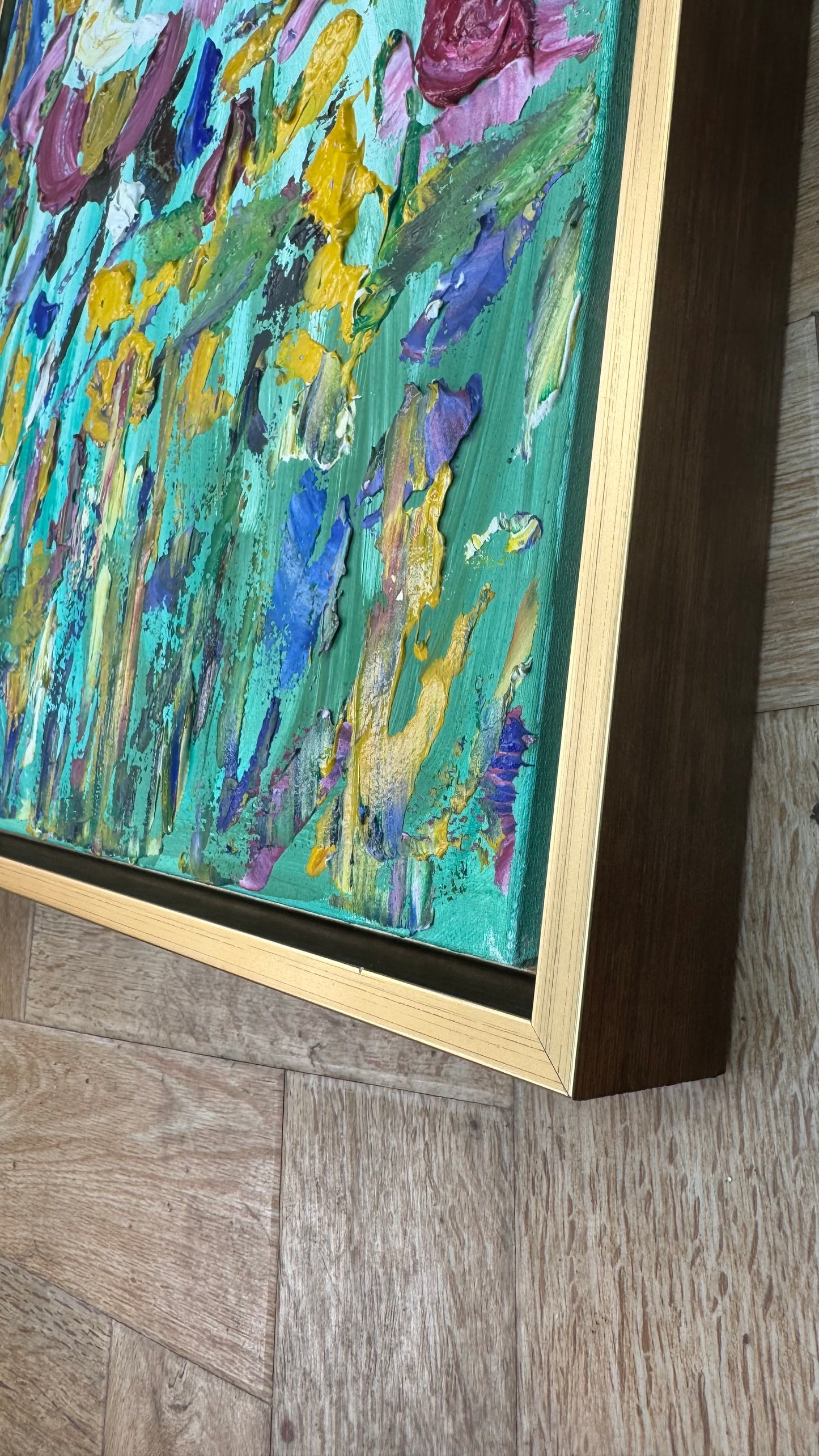 Framed in gold Textured Original Abstract Oil Painting On Canvas 50 x 40cm Eden Gardens