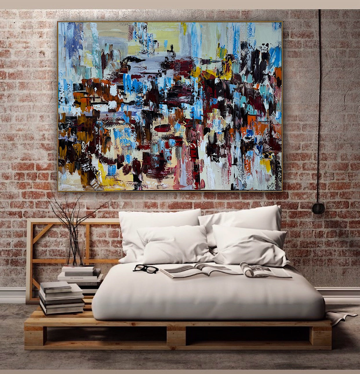 Framed Richter Original modern Abstract Oil Painting in 120x90cmCanvas Cityscape Love