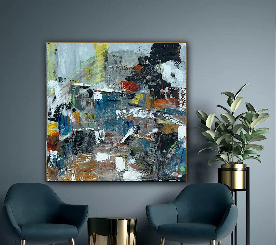 Contemporary Style Abstract Original Oil Painting on 60x60cm Canvas House on the Hill