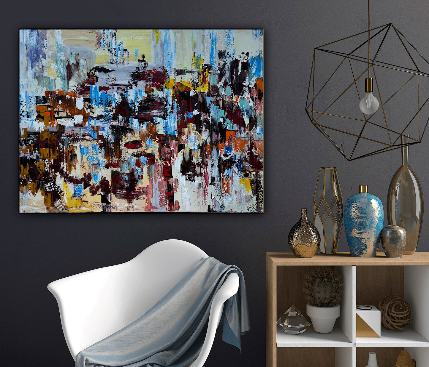 Framed Richter Original modern Abstract Oil Painting in 120x90cmCanvas Cityscape Love
