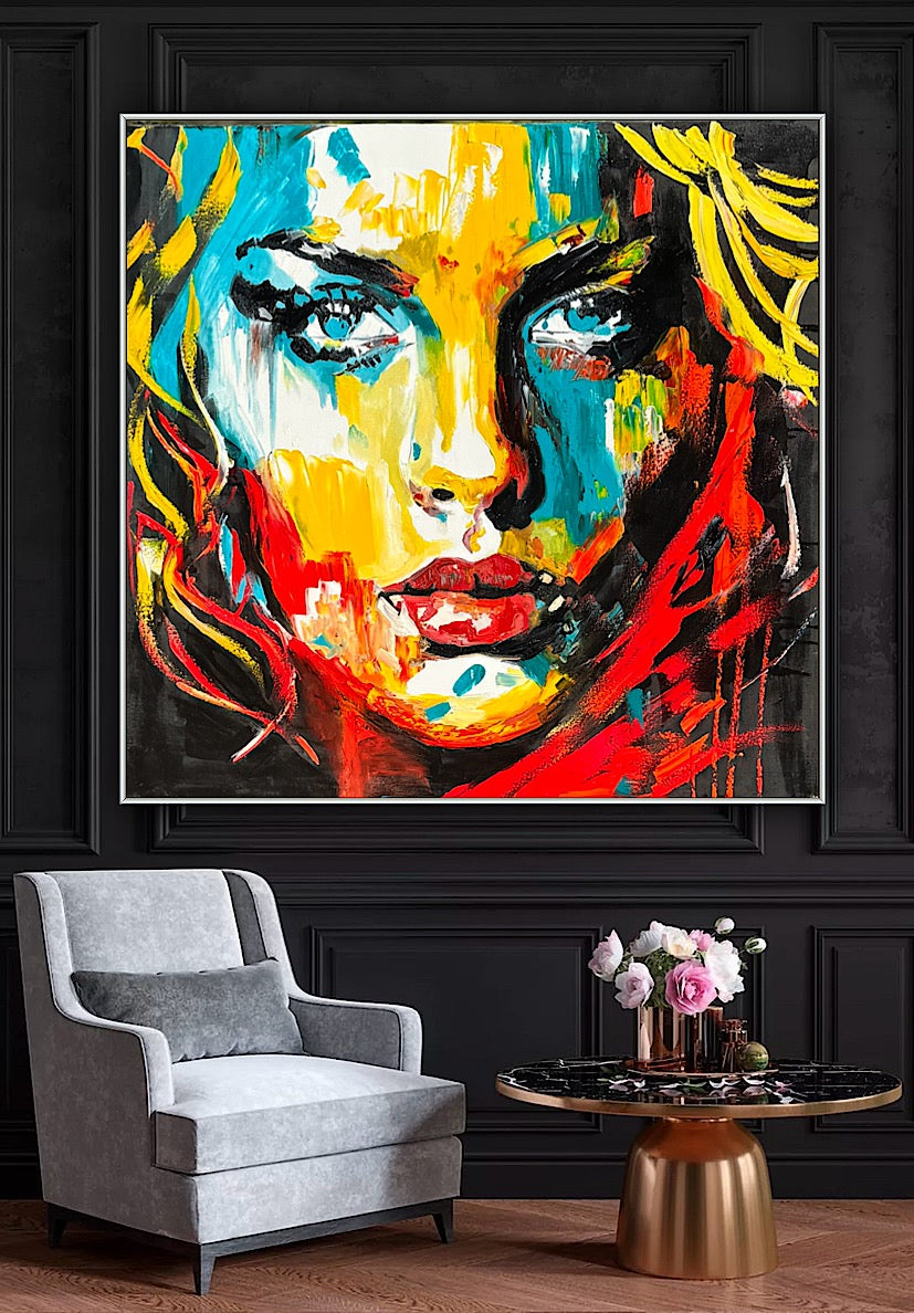 Richter Style Abstract Original Oil Painting On 100 x 100cm canvas Beauty Queen woman portrait