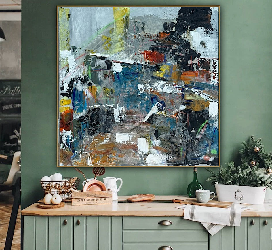Contemporary Style Abstract Original Oil Painting on 60x60cm Canvas House on the Hill
