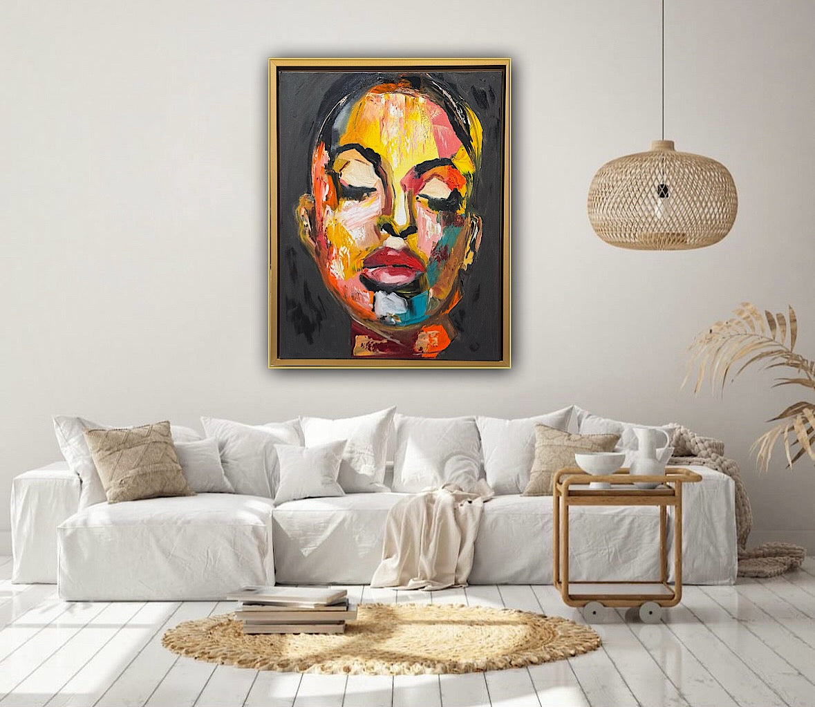 Framed in gold bronze Original Abstract Oil Painting On Canvas 57 x45cm The Beauty Queen’ Girl Oka portrait