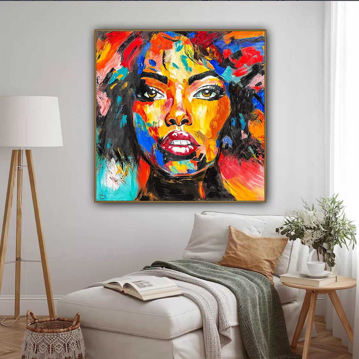 Richter Style Abstract Original Oil Painting On 100 x 100cm canvas Beauty Hazel eyes woman portrait