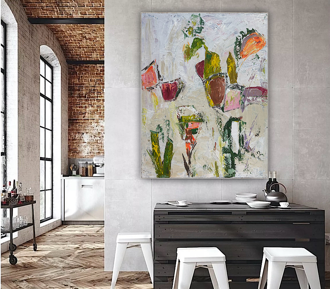 Oka Style Abstract contemporary Oil Painting On Canvas 80 x 100cm Orcia flowers