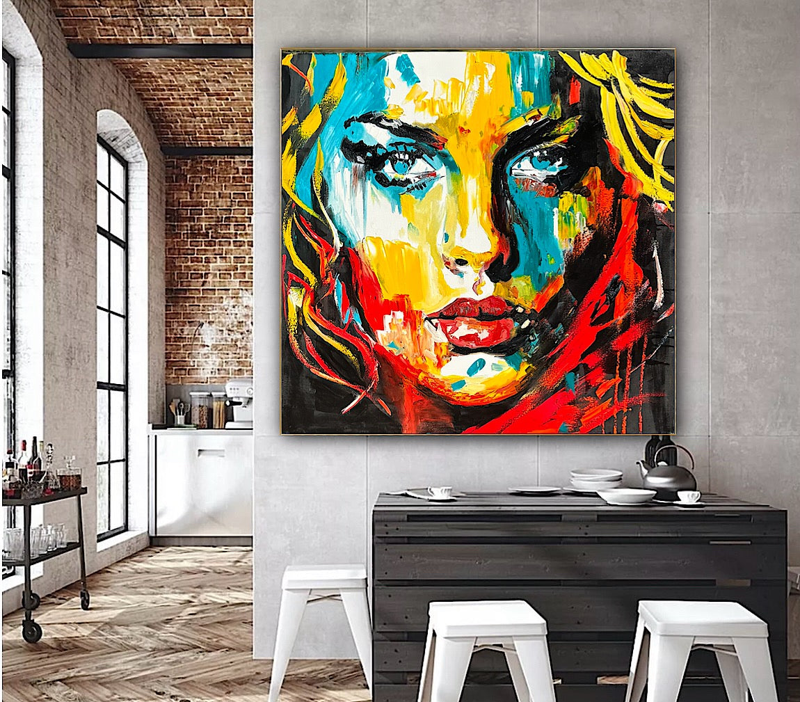 Richter Style Abstract Original Oil Painting On 100 x 100cm canvas Beauty Queen woman portrait