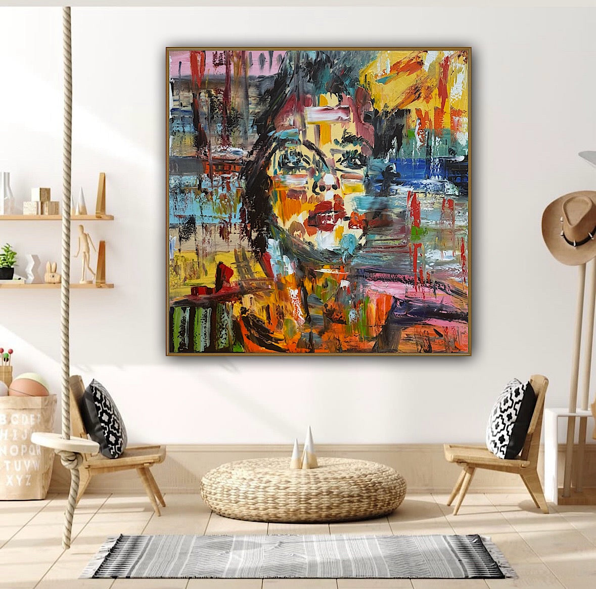 Contemporary Abstract Original Oil Painting On Canvas 80x80cm Graffiti Art Woman’s portrait