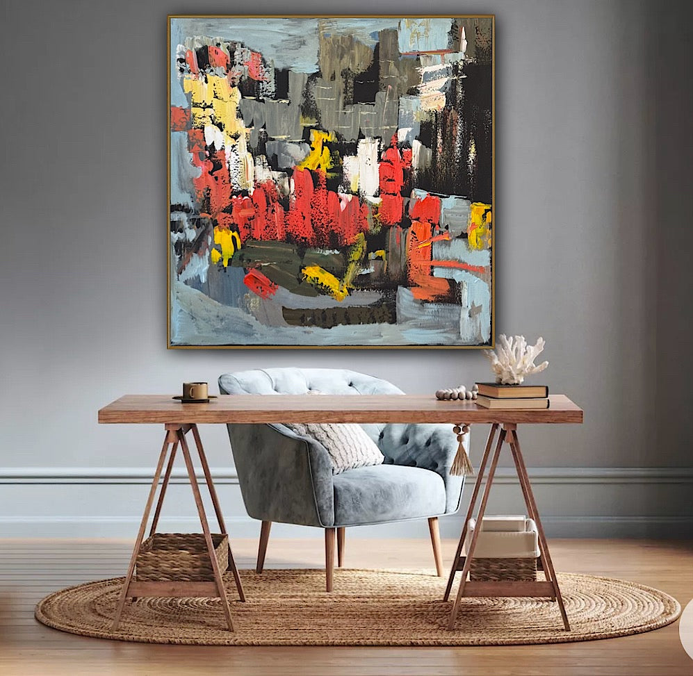 Framed in black Oka Contemporary Abstract Original Oil Painting on 70 x 70cm canvas Rome cityscape
