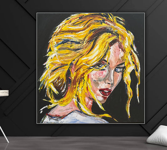 Contemporary Abstract Original Oil Painting On Canvas 80x80cm  Blond girl ‘Blonde Voltage’ woman’s portrait