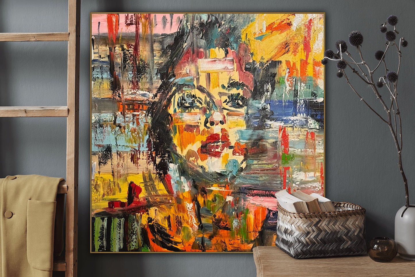 Contemporary Abstract Original Oil Painting On Canvas 80x80cm Graffiti Art Woman’s portrait
