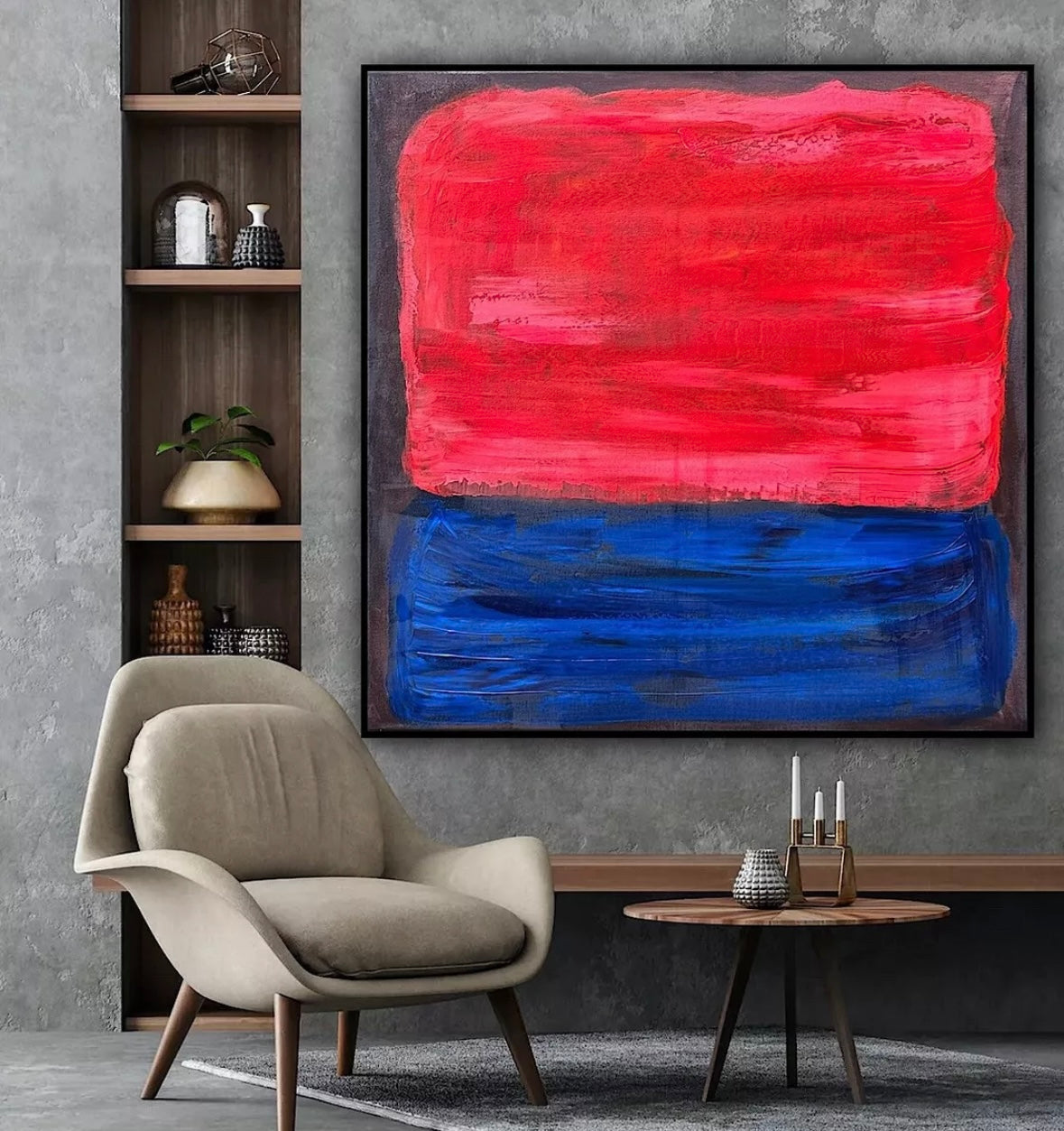 Oka Rothko Design Contemporary Abstract Original Oil Painting On 80x80cm Canvas Indigo