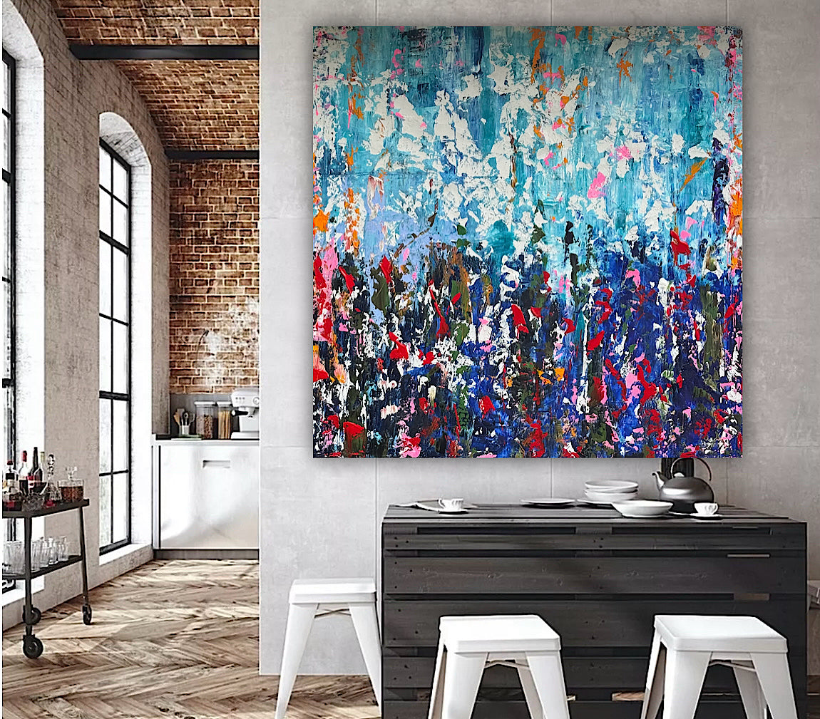 Large Abstract Original Oil Painting On 100 x100cm canvas textured Oka Wild reflections