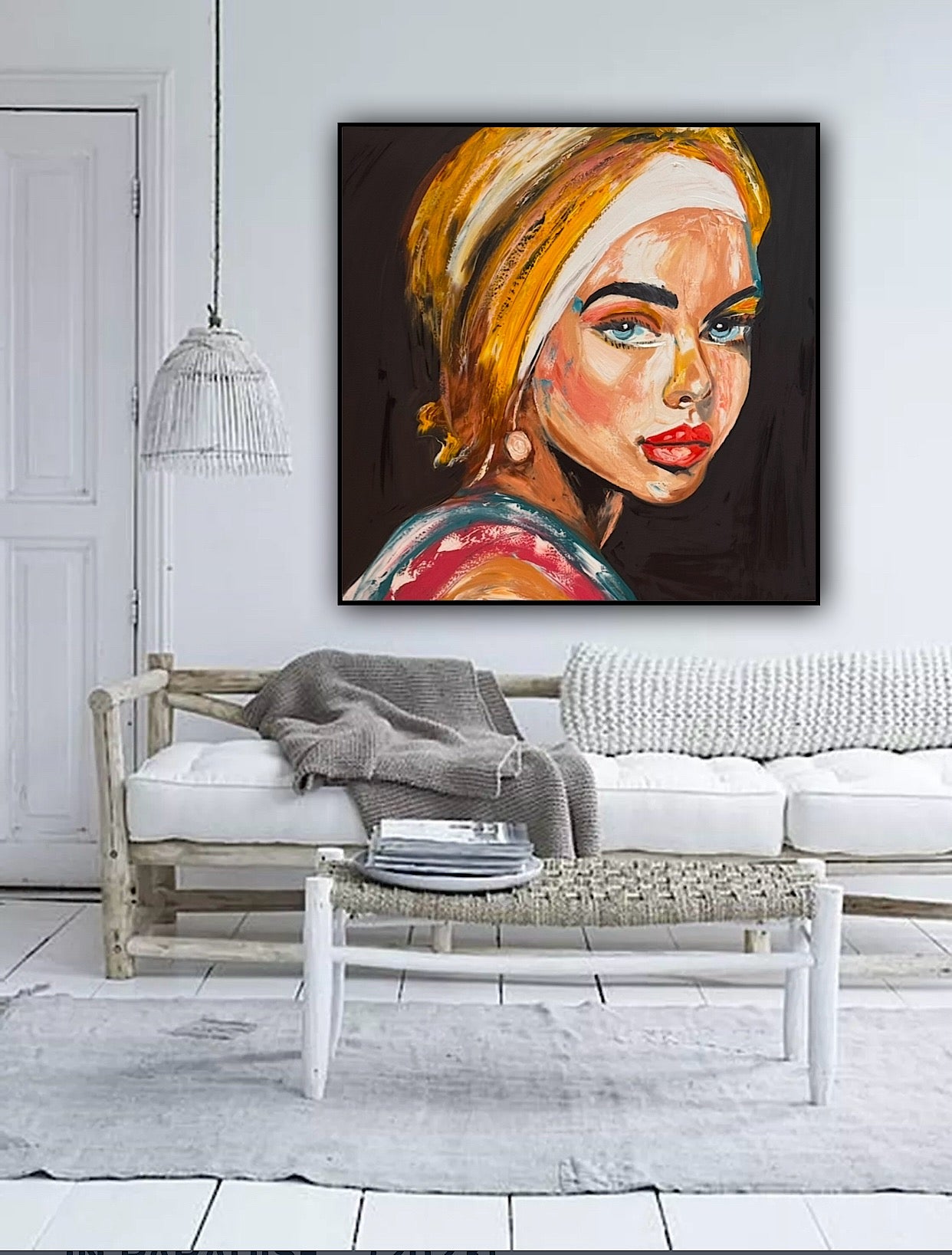 Richter Style Abstract Original Oil Painting On 90 x 90cm canvas Pillow Talk Eyes woman portrait