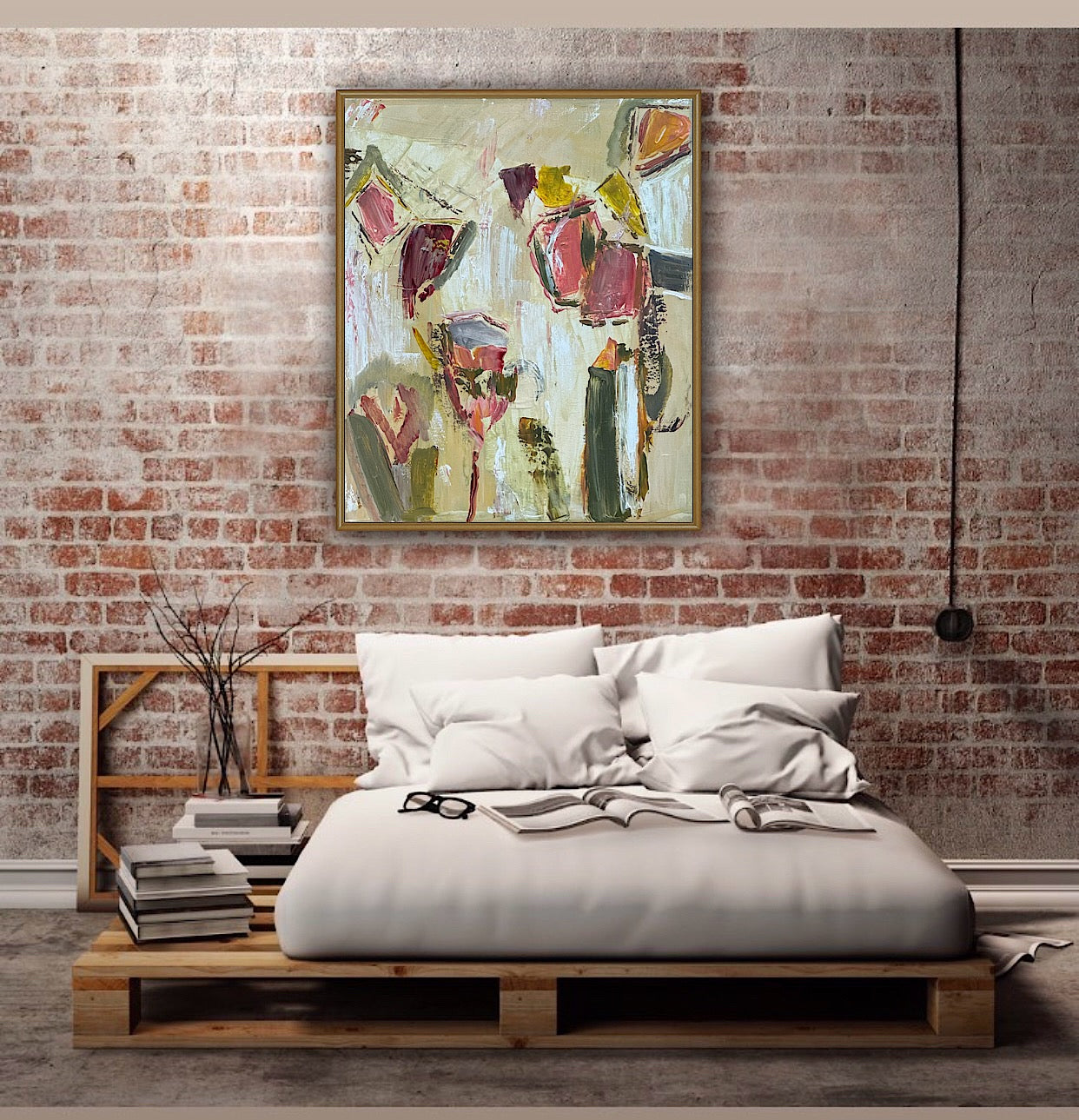 Oka Style Abstract contemporary Oil Painting On Canvas 50 x 60cm Orcia flower
