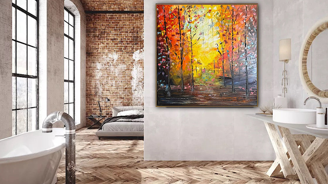 Oka Contemporary Abstract Original Oil Painting 100 x100cm Autumn Forest floral