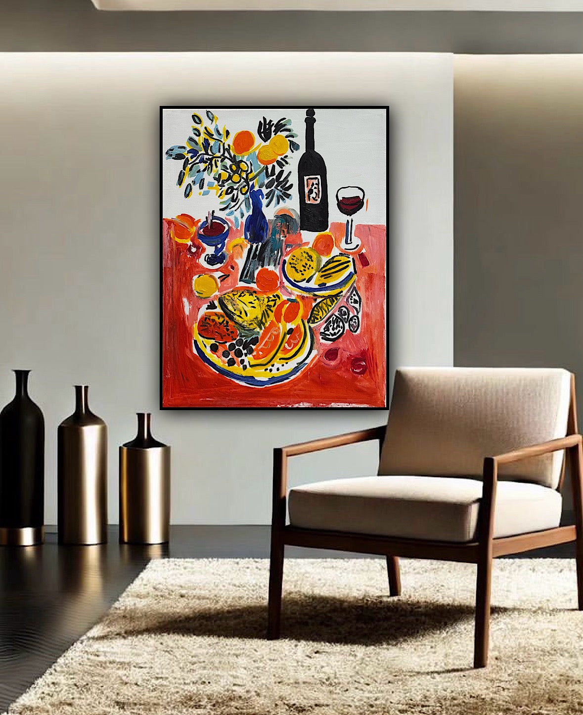 Renour Abstract Original Oil Painting On 80x60cm canvas Wine and Fruit