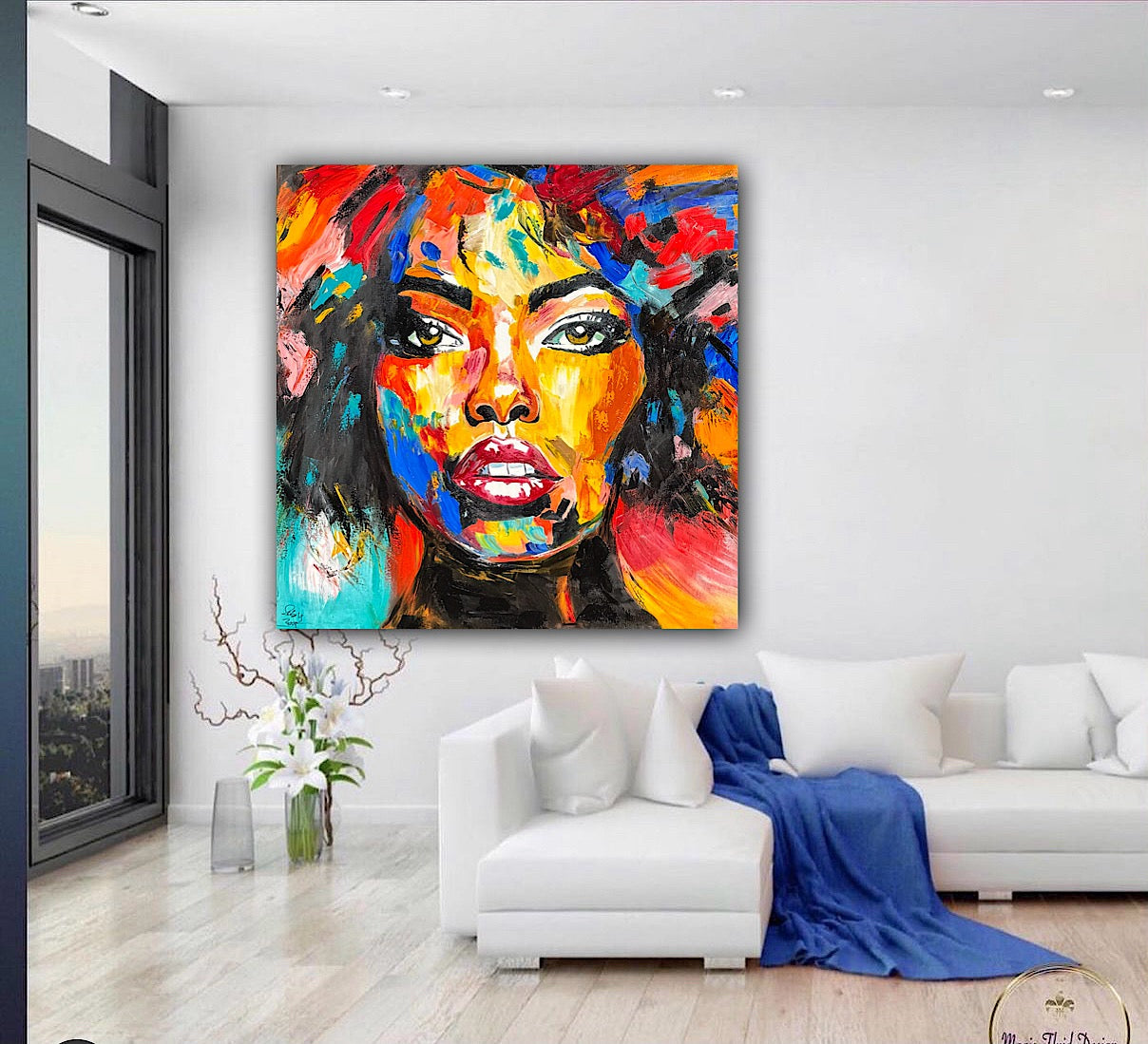 Richter Style Abstract Original Oil Painting On 100 x 100cm canvas Beauty Hazel eyes woman portrait