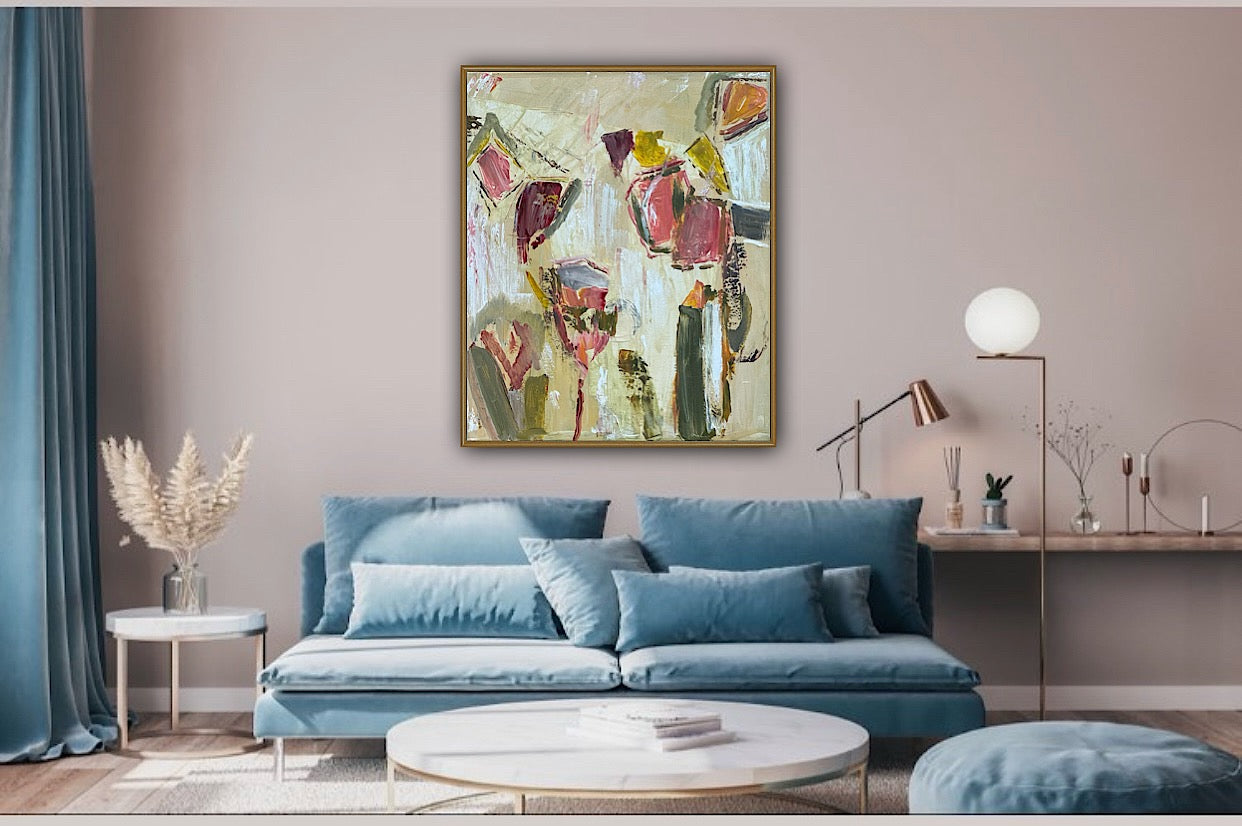Oka Style Abstract contemporary Oil Painting On Canvas 50 x 60cm Orcia flower