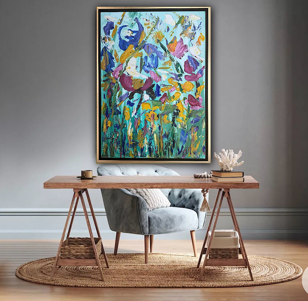 Framed in gold Textured Original Abstract Oil Painting On Canvas 50 x 40cm Eden Gardens