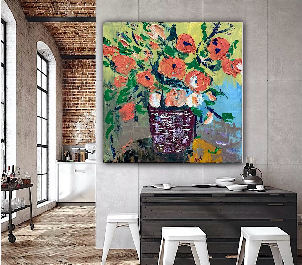 Oka Contemporary Abstract Original Oil Painting 60 x 60cm textured Whispers of Flowers
