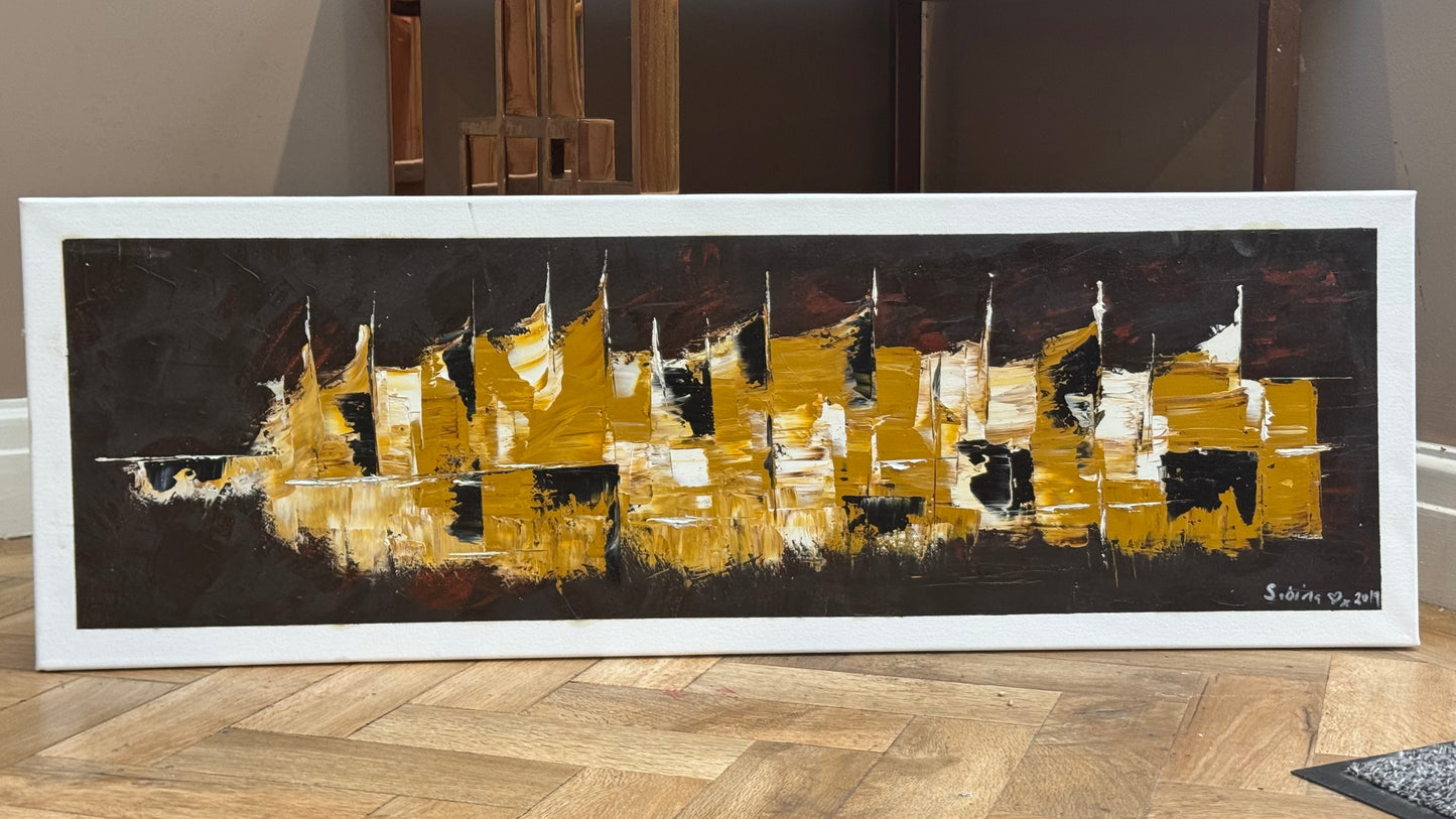 Richter Original Abstract Oil Painting On Canvas 30 x 90cm Cityscape escape New York