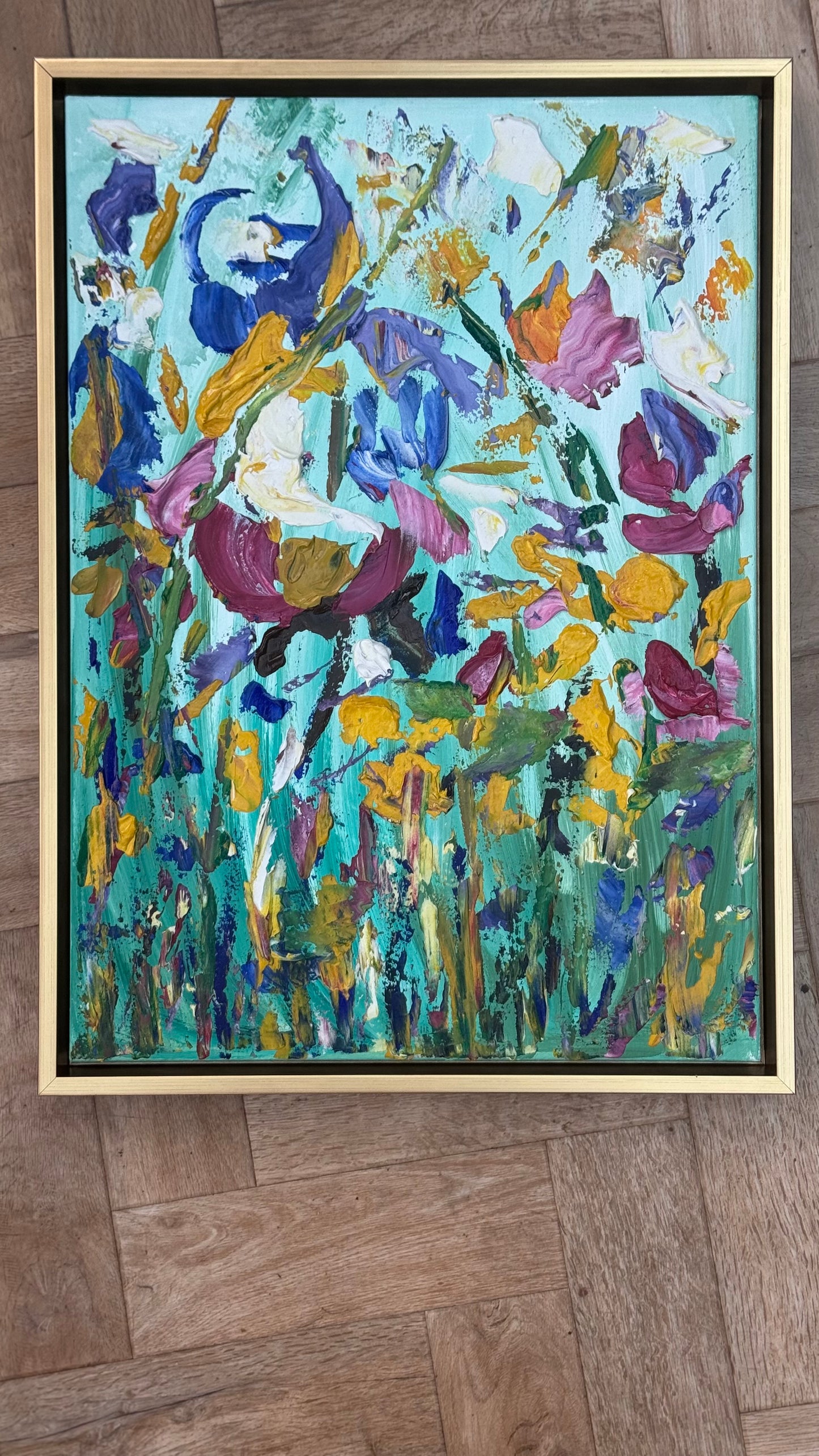 Framed in gold Textured Original Abstract Oil Painting On Canvas 50 x 40cm Eden Gardens