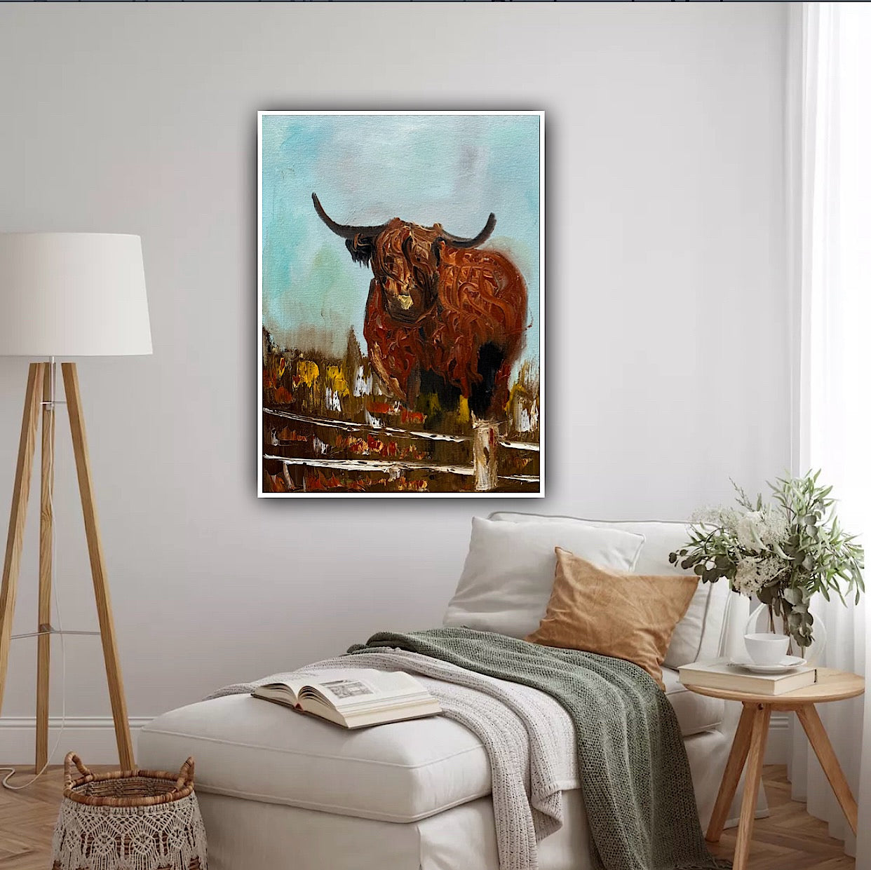 Abstract Original Oil Painting On 30 x 40cm Canvas Aboriginal highland cow ‘Bernie’ animal