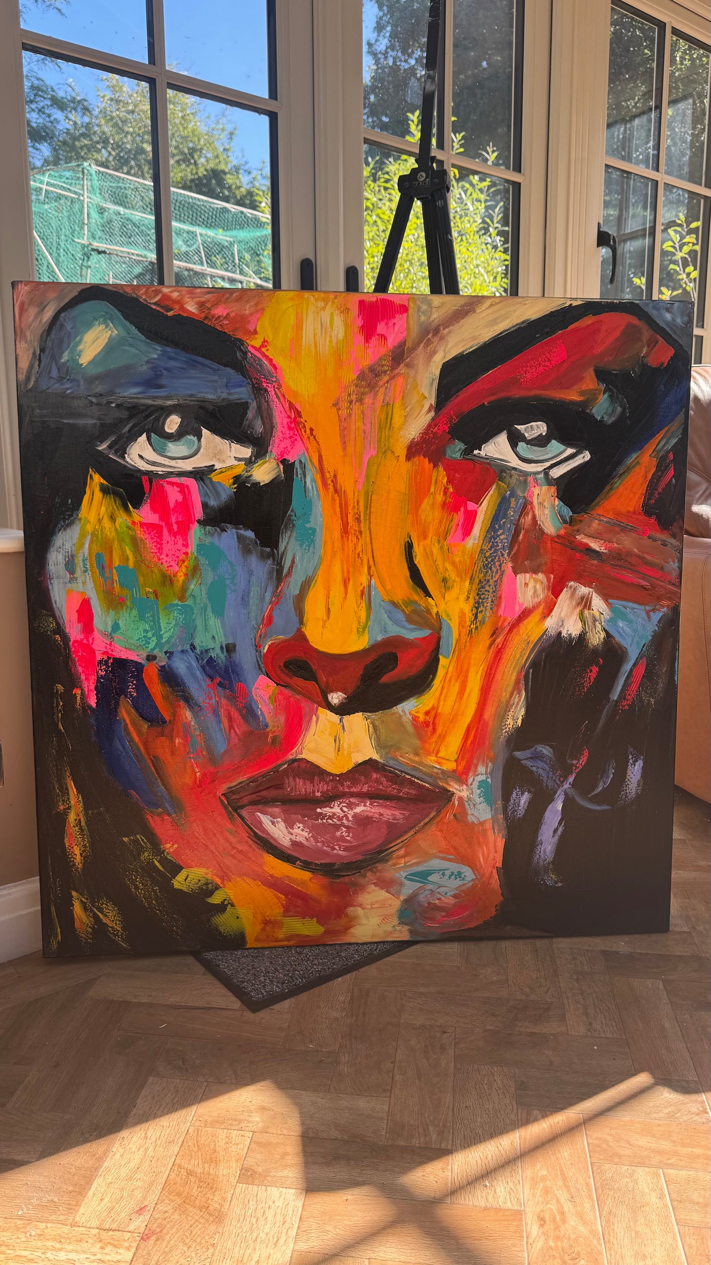 Contemporary Abstract Original Oil Painting 100x100cm canvas Cat Woman Beauty portrait