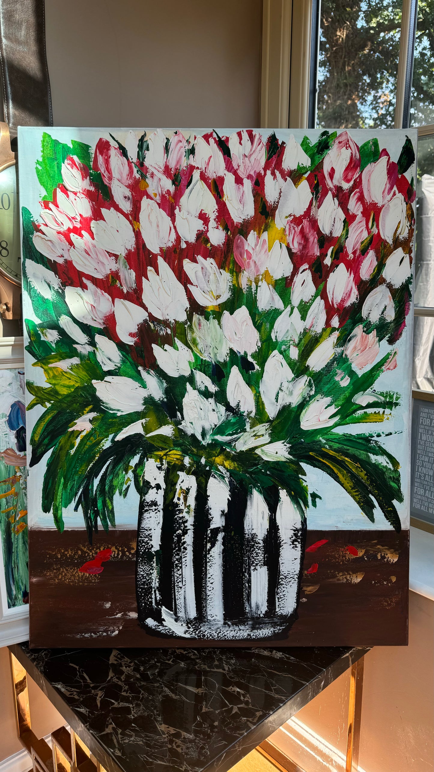 Large Abstract Original Oil Painting On 100x80cm canvas Flowers White Tulips III