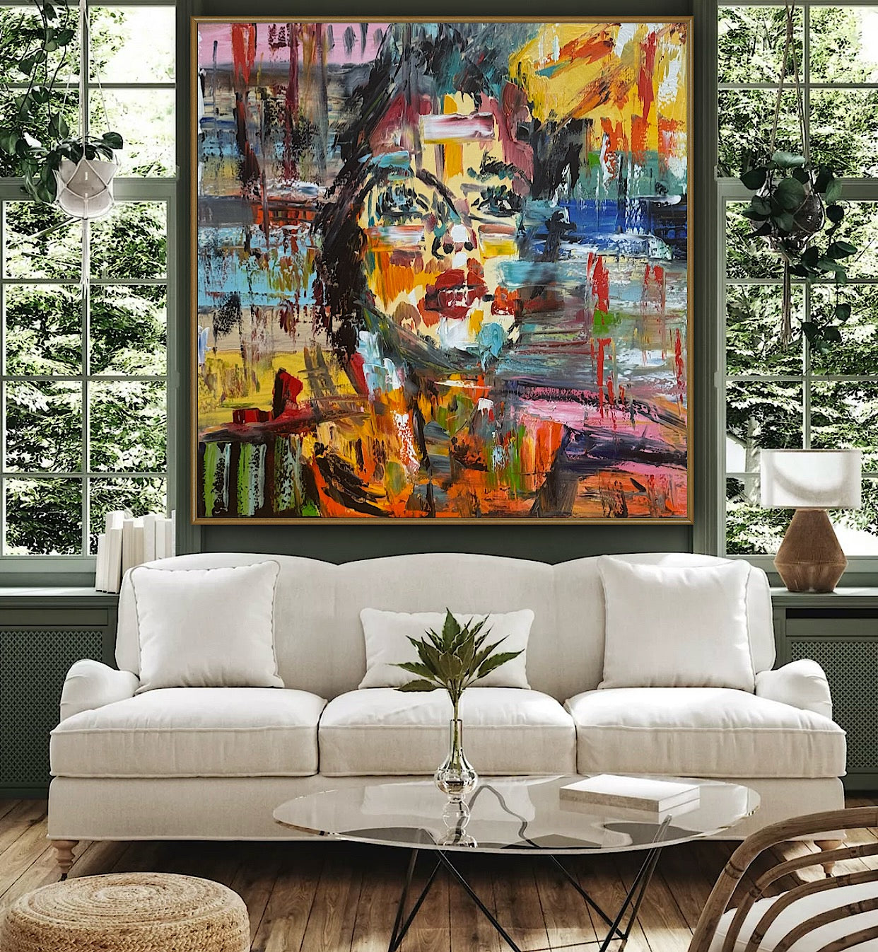 Contemporary Abstract Original Oil Painting On Canvas 80x80cm Graffiti Art Woman’s portrait