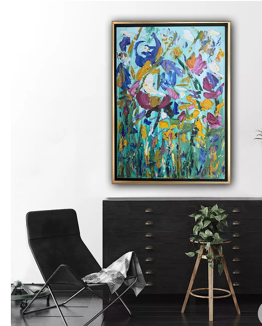 Framed in gold Textured Original Abstract Oil Painting On Canvas 50 x 40cm Eden Gardens